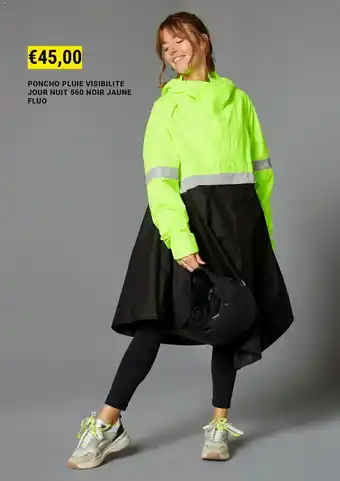 Decathlon PONCHO PLUIE VISIBILITE JOUR NUIT 560 NOIR JAUNE FLUO aanbieding