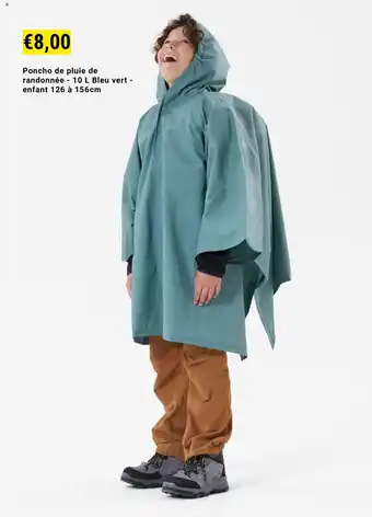 Poncho de pluie de randonnée - 10 L Bleu vert - enfant 126 à 156cm