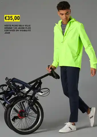Decathlon VESTE PLUIE VELO VILLE HOMME 120 JAUNE FLUO CERTIFIÉE EPI VISIBILITÉ JOUR aanbieding