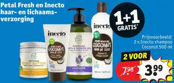 Kruidvat Petal fresh en inecto haar- en lichaams verzorging 500ml aanbieding
