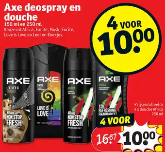 Kruidvat Axe deospray en douche 250ml aanbieding