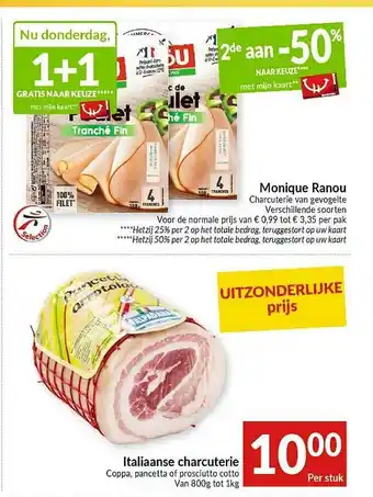Intermarché Monique Ranou Charcuterie, Gevogelte Italiaanse Charcuterie Coppa, Pancetta Of Prosciutto Cotto aanbieding