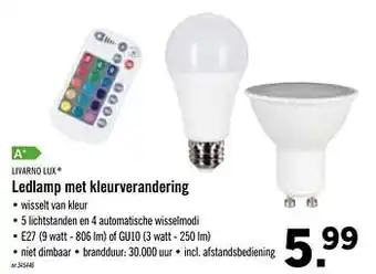 Lidl Ledlamp met kleurverandering Livarno Lux incl. afstandsbediening aanbieding