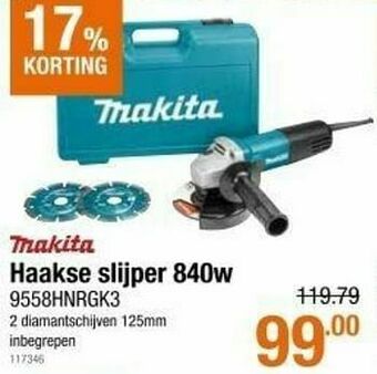 Cevo Makita haakse slijper 9558hnrgk3 aanbieding