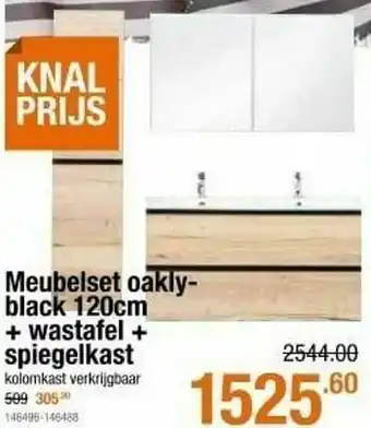 Meubelset oakly-black + wastafel + spiegelkast