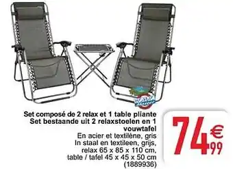 Set composé de 2 relax et 1 table pliante