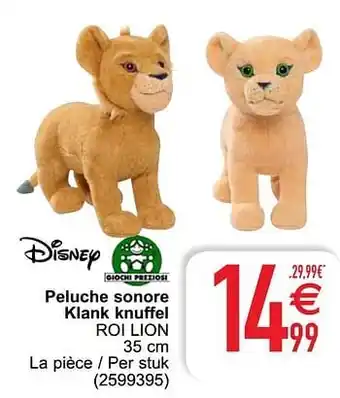 Cora Peluche sonore klank knuffel roi lion aanbieding