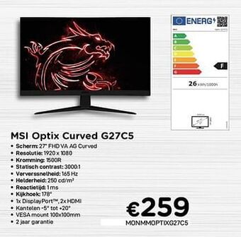 CompuDeals Msi optix curved g27c5 aanbieding