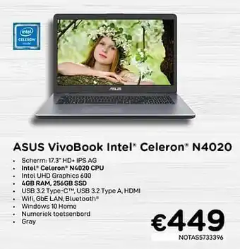 CompuDeals Asus vivobook inter ceteron n4020 aanbieding