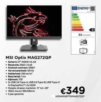 CompuDeals Msi optix mag272qp aanbieding