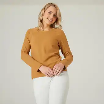Decathlon Fitness shirt voor dames lange mouwen katoen recht model 500 bruin aanbieding