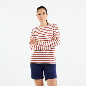 Decathlon Streepjesshirt voor dames sailing 100 lange mouwen oranje aanbieding
