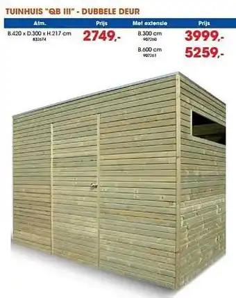 Hubo Tuinhuis qb iii dubbele deur aanbieding