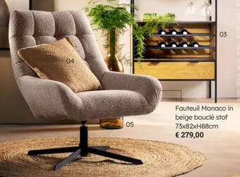 Multi bazar Fauteuil Monaco in beige bouclé stof 73 x 82 x H88 cm aanbieding