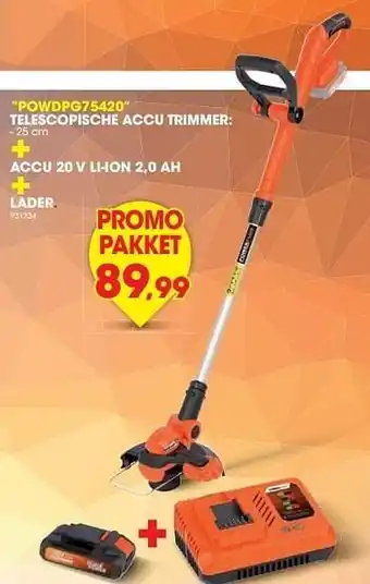 Hubo Powerplus powdpg75420 telescopische accu trimmer + accu 20 v li-ion 2,0 ah + lader aanbieding