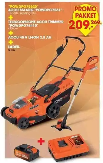 Hubo Powerplus powdpg75620 accu maaier powdpg7561 + telescopische accu trimmer powdpg75410 + accu 40 v li-ion 2,5 ah + lader aanbieding