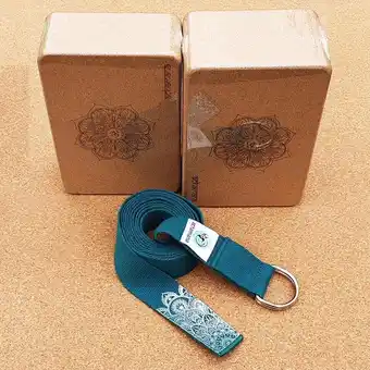 Natuurlijke kurk yoga accessoire pakket (beginner & yogi) - 2 stenen + 1 riem