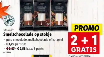 Lidl DELUXE Smeltchocolade op stokje 3 x 60g aanbieding