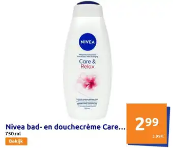 Action Nivea bad- en douchecrème Care 750ml aanbieding