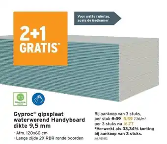 GAMMA Gyproc gipsplaat waterwerend handyboard dikte 9,5 mm aanbieding