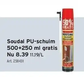 GAMMA Soudal pu-schuim 500+250 ml gratis aanbieding