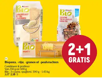 Delhaize Biopasta, rijst, granen of peulvruchten aanbieding