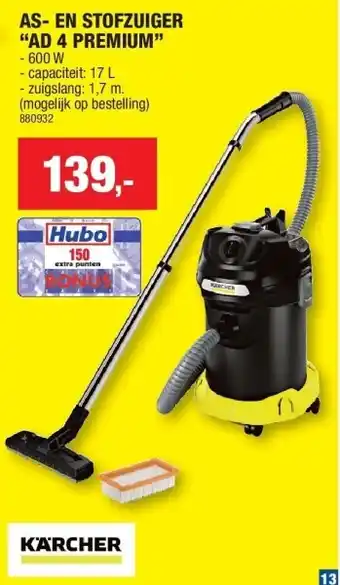 Hubo As- en stofzuiger “ad 4 premium” aanbieding