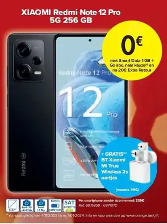 Carrefour Xiaomi redmi note 12 pro 5g 256 gb aanbieding