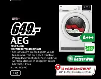 MediaMarkt Aeg warmtepomp droogkast sensidry serie 7000 a+++ (tr78at32b) aanbieding