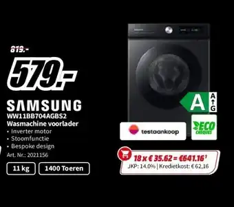 MediaMarkt Samsung bespoke ai ecobubble wasmachine voorlader (ww11bb704agbs2) aanbieding