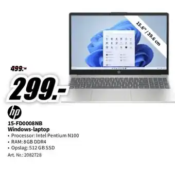 MediaMarkt Hp laptop 15-fd0008nb intel n100 (8u1f5ea) aanbieding
