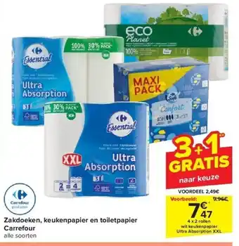 Carrefour Zakdoeken, keukenpapier en toiletpapier carrefour aanbieding