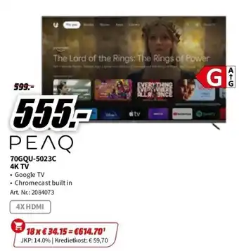 MediaMarkt Peaq ptv 70gqu-5023c 70 qled smart 4k aanbieding