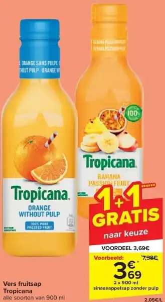 Carrefour Vers fruitsap tropicana aanbieding