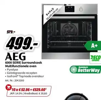 MediaMarkt Aeg multifunctionele oven pyroluxe a+ (bps335061m) aanbieding