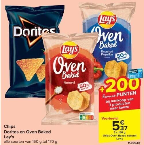 Chips doritos en oven baked lay’s promotie bij Carrefour