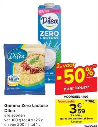 Carrefour Dilea Gamma zero lactose 2 x 100g aanbieding