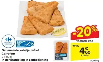 Carrefour Gepaneerde kabeljauwfi let carrefour 2 x 110g aanbieding