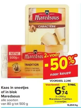 Carrefour Maredsous Kaas in sneetjes of in blok 2 x 200g aanbieding