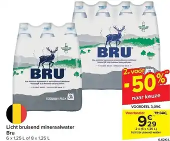 Carrefour Bru Licht bruisend mineraalwater 2 x (6 x 1.25L) aanbieding