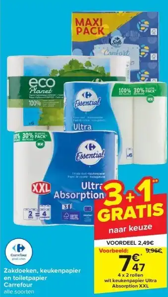 Carrefour Zakdoeken, keukenpapier en toiletpapier carrefour aanbieding