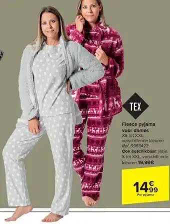 Carrefour Fleece pyjama voor dames XS tot XXL aanbieding