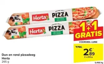 Carrefour Herta Dun en rond pizzadeeg 2 x 265g aanbieding