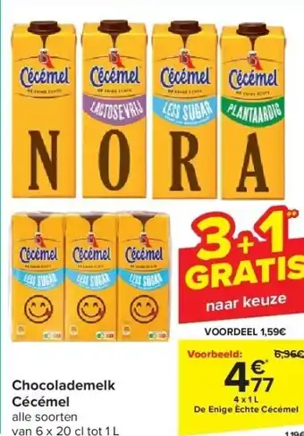 Carrefour Cécémel Chocolademelk 4 x 1L aanbieding