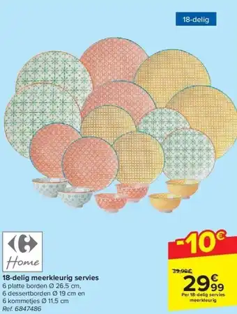 Carrefour 18-delig meerkleurig servies aanbieding
