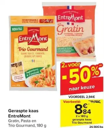Carrefour EntreMont Geraspte kaas 2 x 180g aanbieding