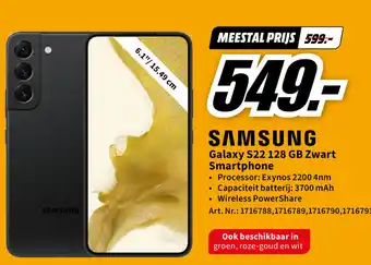 MediaMarkt SAMSUNG Galaxy S22 128 GB Zwart Smartphone aanbieding
