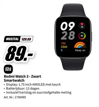 MediaMarkt Redmi Watch 3 - Zwart Smartwatch aanbieding