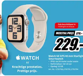 MediaMarkt Watch SE GPS 40 mm Starlight Smartwatch aanbieding