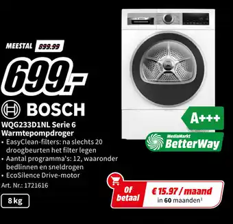 MediaMarkt BOSCH WQG233D1NL Serie 6 Warmtepompdroger aanbieding
